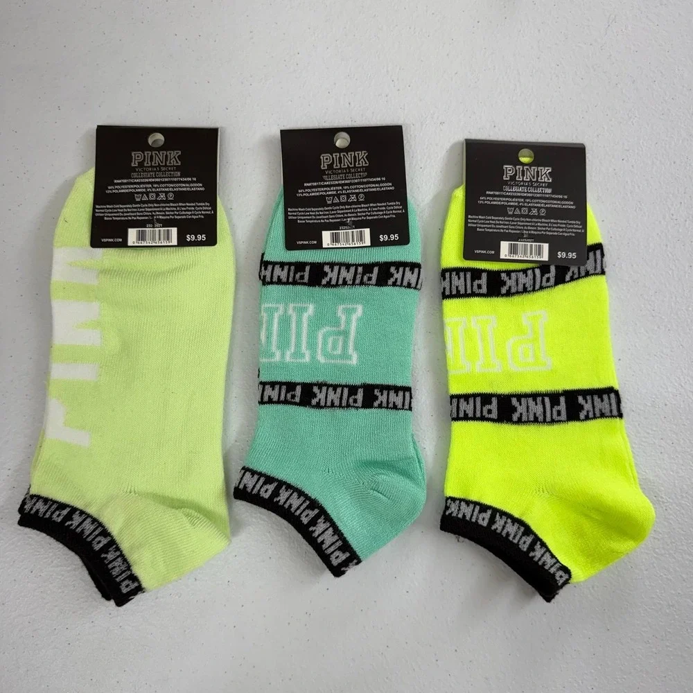 NEW PINK Victoria's Secret collegiate collection yellow turquoise ankle‎ socks